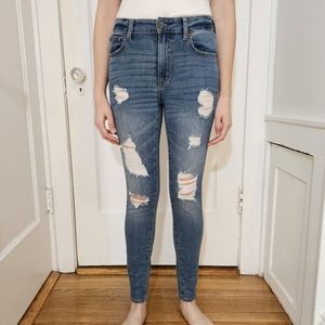 Aeropostale Ripped Jeans Women's 4 Blue High Rise Jegging Skinny Jeans
